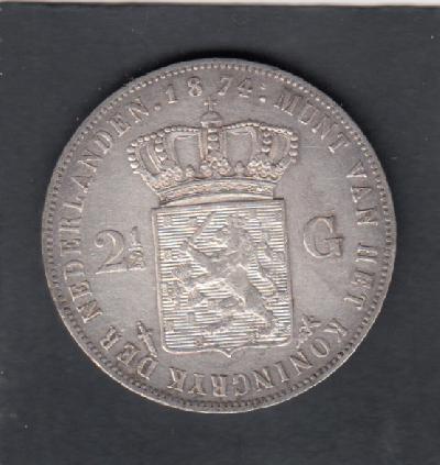 Beschrijving: 2 1/2 Gulden WILLEM III 2e type  